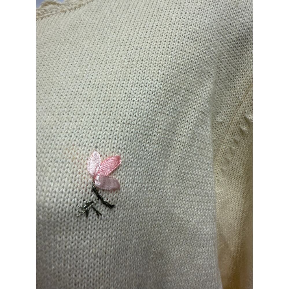 VTG Seventh Avenue Womens L White Floral Knitted Pullover Sweater Crochet Easter - Picture 6 of 7